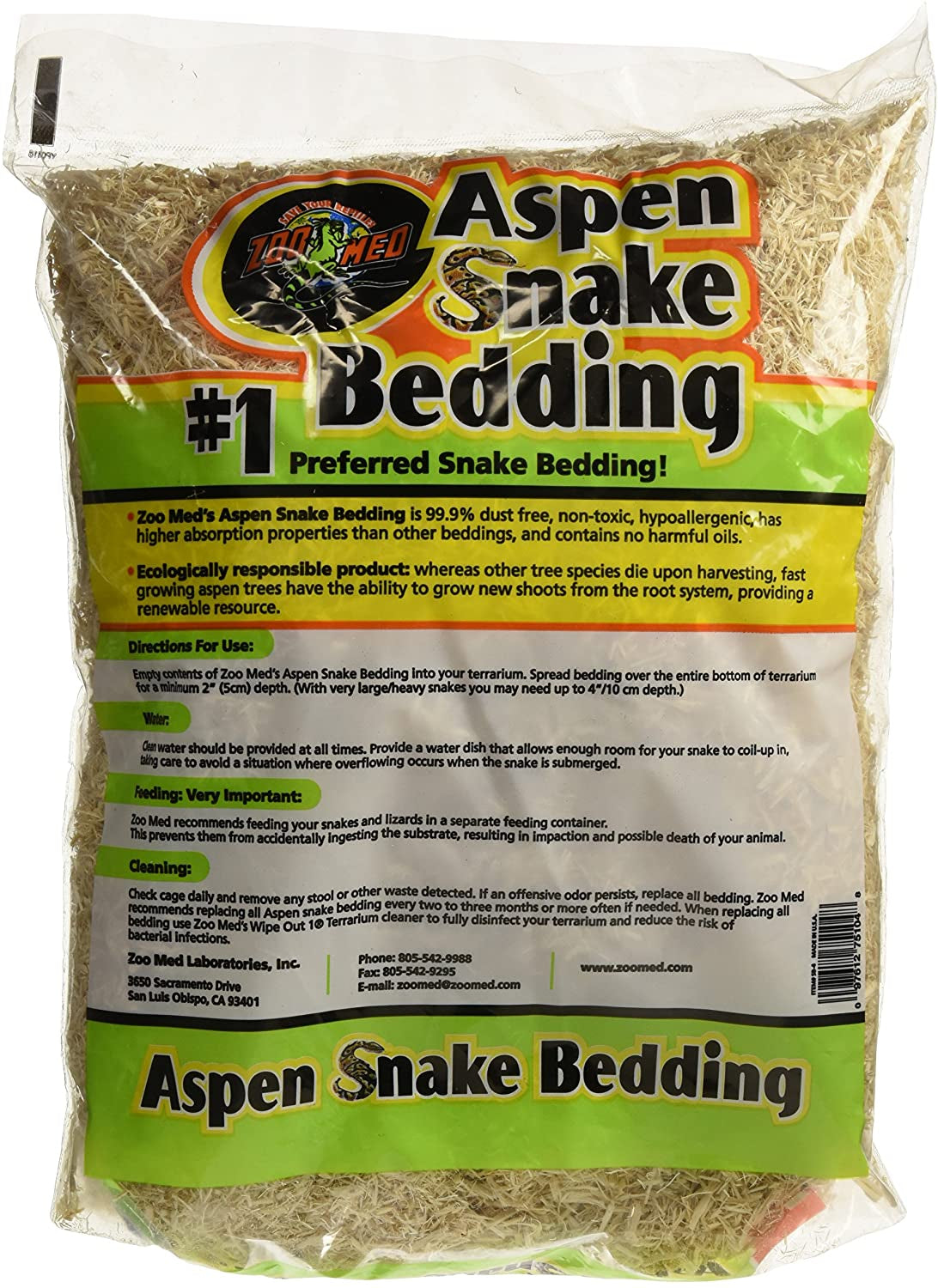 Zoo Med Aspen Snake Bedding Odorless and Safe for Snakes, Lizards, Turtles, Birds, Small Pets and Insects - PetMountain.com