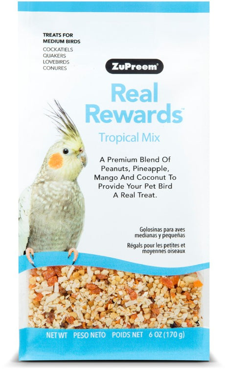108 oz (18 x 6 oz) ZuPreem Real Rewards Tropical Mix Treats for Medium Birds