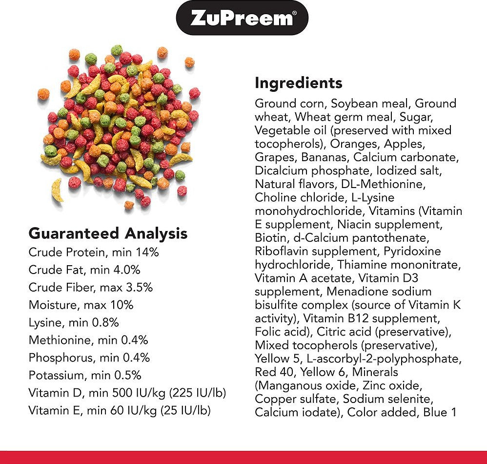 2 lb ZuPreem FruitBlend Flavor with Natural Flavors Bird Food for Medium Birds