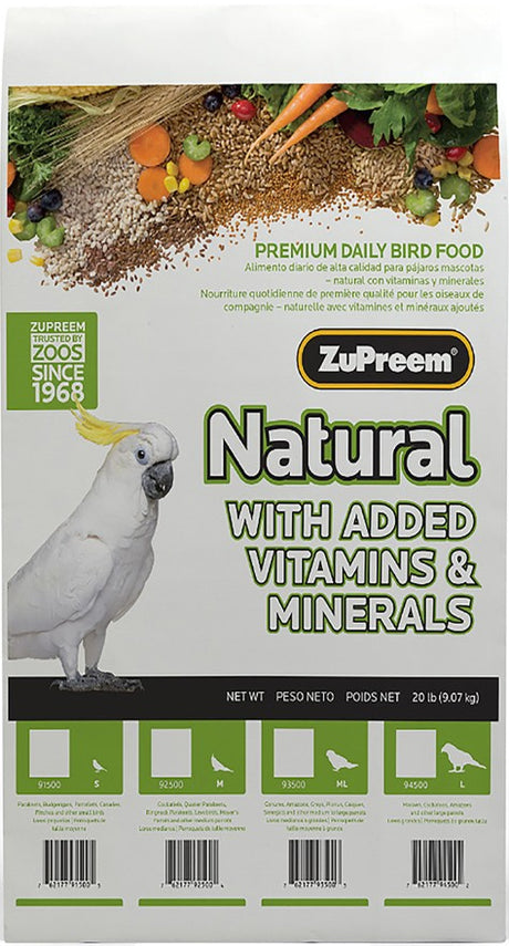 40 lb (2 x 20 lb) ZuPreem Natural with Added Vitamins, Minerals, Amino Acids Bird Food for Medium Birds