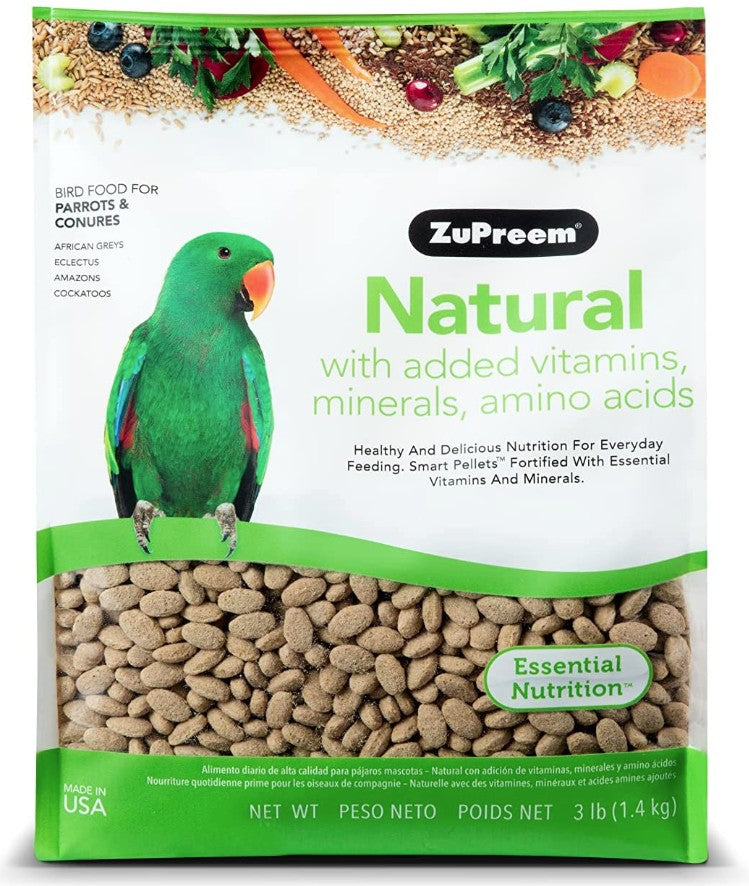 9 lb (3 x 3 lb) ZuPreem Natural with Added Vitamins, Minerals, Amino Acids Bird Food for Parrots and Conures