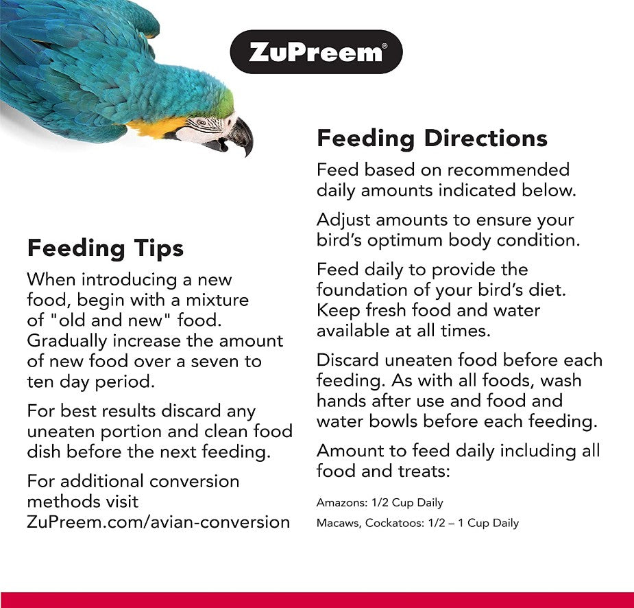 9 lb (3 x 3 lb) ZuPreem Natural with Added Vitamins, Minerals, Amino Acids Bird Food for Large Birds