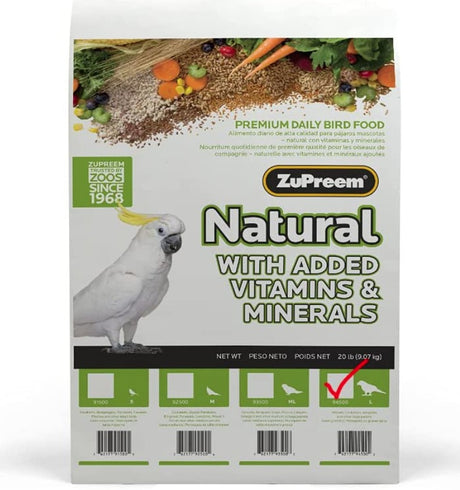 40 lb (2 x 20 lb) ZuPreem Natural with Added Vitamins, Minerals, Amino Acids Bird Food for Large Birds