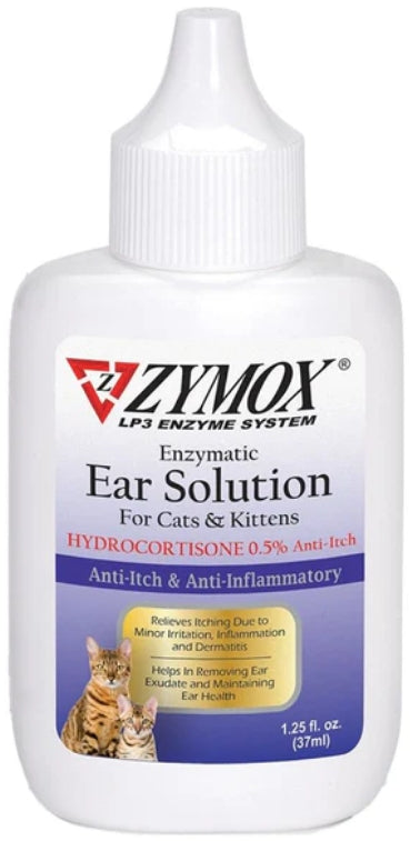3.75 oz (3 x 1.25 oz) Zymox Enzymatic Ear Solution for Cats & Kittens with Hydrocortisone