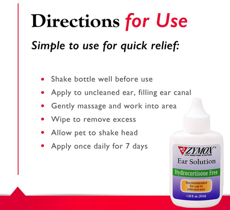 3.75 oz (3 x 1.25 oz) Zymox Enzymatic Ear Solution Hydrocortisone Free for Dogs and Cats