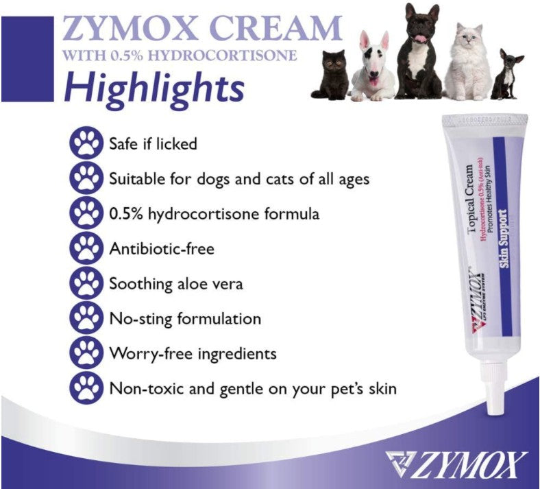 4 oz (4 x 1 oz) Zymox Skin Support Topical Cream with Hydrocortisone for Dogs and Cats