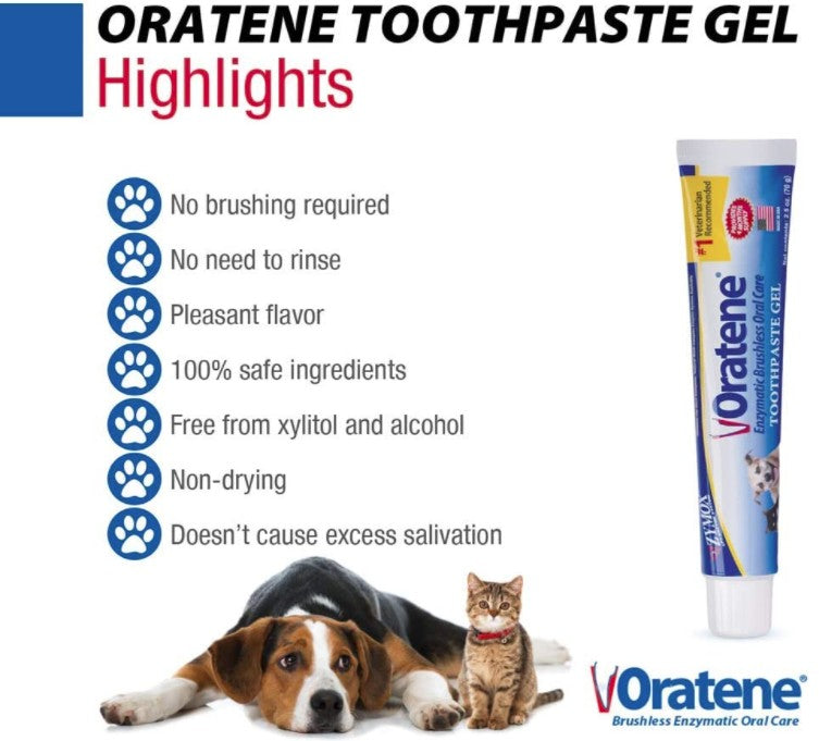 2.5 oz Zymox Oratene Enzymatic Brushless Toothpaste Gel for Dogs and Cats